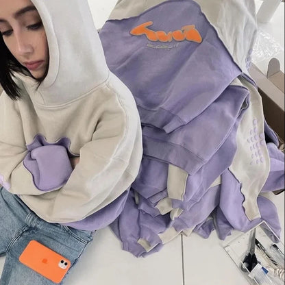 Harajuku Baggy Hoodie Y2K Letter Pattern Printed Splicing Design Sweatshirt Gothic Vintage Men Women Oversized Casual Pullover