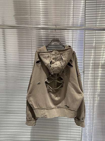 Vintage Destroyed Apricot Hoodie – Oversized Heavy Fabric Streetwear Unisex Pullover"