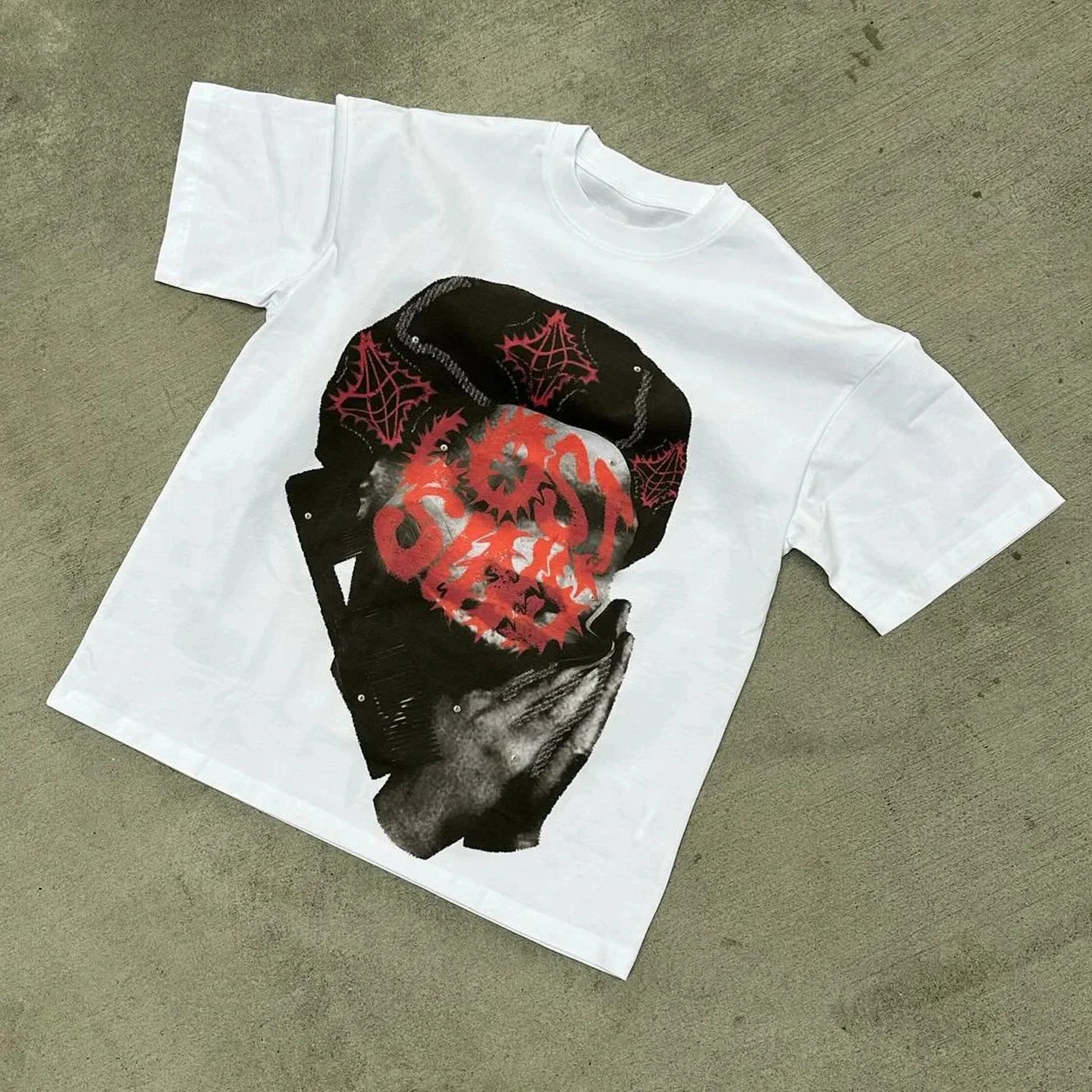 American Hip-hop Character Pattern Printed T-shirt Casual Fashion Oversized T-shirt Harajuku Gothic Retro Tshirts Unisex Y2k Top