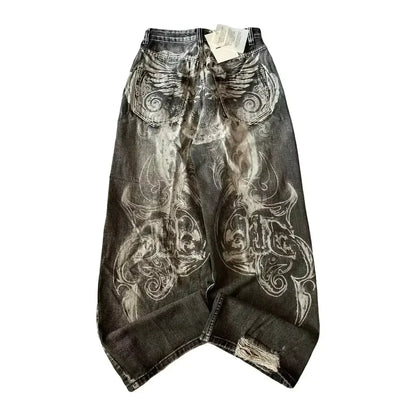 Y2K New Fashion Washed Multi-pocket Old Baggy Tooling Jeans Men Vintage Hip-hop Straight Casual Punk High Waist Wide Leg Pants