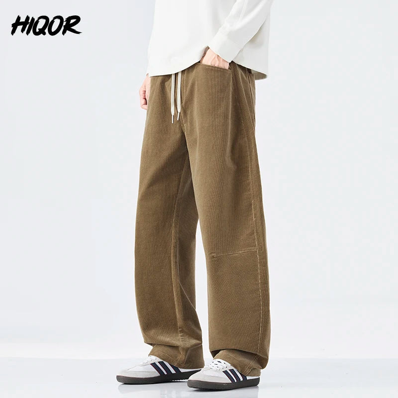 Loose Autumn Corduroy Pants for Men Fashion Korean Straight Casual Sweatpants Drawstring Comfortable Wide-leg Trousers Male