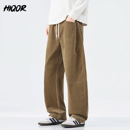 Loose Autumn Corduroy Pants for Men Fashion Korean Straight Casual Sweatpants Drawstring Comfortable Wide-leg Trousers Male