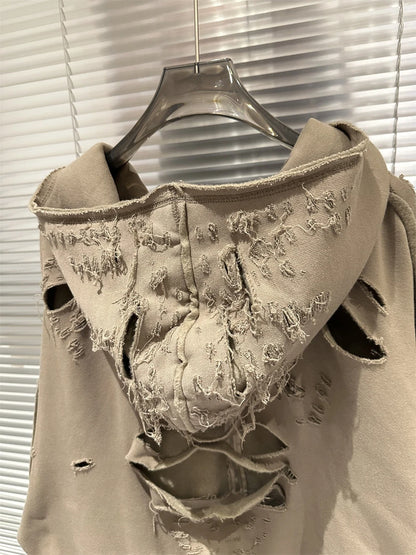 Destroy The Hole Nice Washed Apricot Hoodie Hooded Men Women Oversized Heavy Fabric Unisex Vintage Coats Pullover