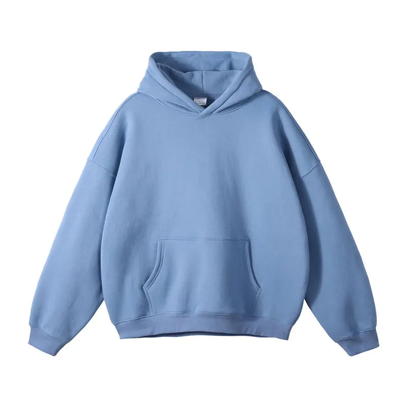 Hoodie For Girl Fleece-Lined Winter Blue Hoodies Set Women Clothes long Sleeve Loose Solid Color Clothes Cotton Women's Clothing