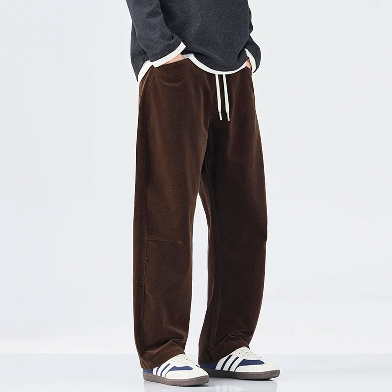 Loose Autumn Corduroy Pants for Men Fashion Korean Straight Casual Sweatpants Drawstring Comfortable Wide-leg Trousers Male