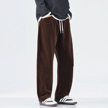 Loose Autumn Corduroy Pants for Men Fashion Korean Straight Casual Sweatpants Drawstring Comfortable Wide-leg Trousers Male