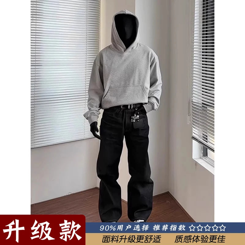 American Sle Heavyweight ort Wide Boxy Men's Hoodie Spring Cleanfit Hooded Sweatirt Jaet Layering Base Layer irt