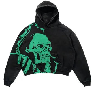 Skeleton Street hip-hop Gothic rock Harajuku American personality trend autumn men and women casual loose washing sweatshirt