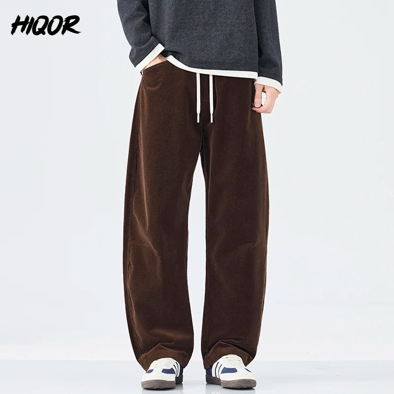 Loose Autumn Corduroy Pants for Men Fashion Korean Straight Casual Sweatpants Drawstring Comfortable Wide-leg Trousers Male