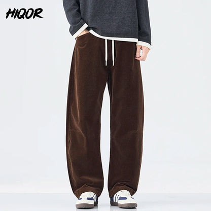 Loose Autumn Corduroy Pants for Men Fashion Korean Straight Casual Sweatpants Drawstring Comfortable Wide-leg Trousers Male