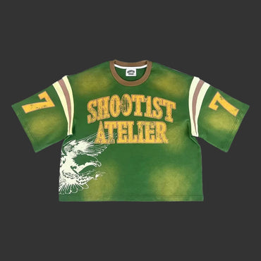 “American Retro Spliced Tee – Casual Summer Y2K Street Fashion”