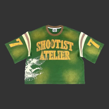 “American Retro Spliced Tee – Casual Summer Y2K Street Fashion”