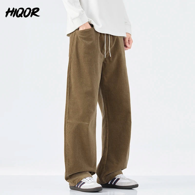 Loose Autumn Corduroy Pants for Men Fashion Korean Straight Casual Sweatpants Drawstring Comfortable Wide-leg Trousers Male
