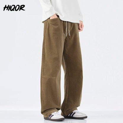 Loose Autumn Corduroy Pants for Men Fashion Korean Straight Casual Sweatpants Drawstring Comfortable Wide-leg Trousers Male