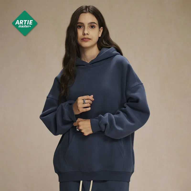 Hoodie For Girl Fleece-Lined Winter Blue Hoodies Set Women Clothes long Sleeve Loose Solid Color Clothes Cotton Women's Clothing