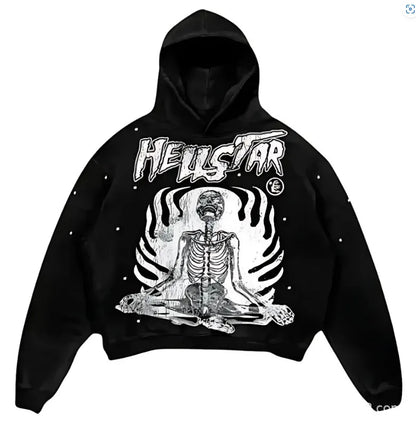 European and American Popular Skull Letter Printed Hoodie Harajuku Style Y2K Street Couple Outfit Spring and Autumn Hoodie