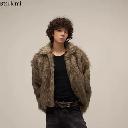 2026 Winter Faux Fur Coat Men's