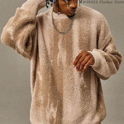 Autumn & Winter New Loose Men's Sweater Knit Base Shirt Men's Match Color Striped Sweater Street Fashion Casual Knitwear T-shirt