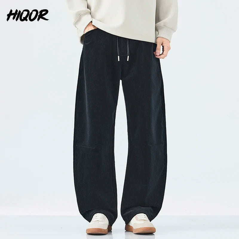 Loose Autumn Corduroy Pants for Men Fashion Korean Straight Casual Sweatpants Drawstring Comfortable Wide-leg Trousers Male