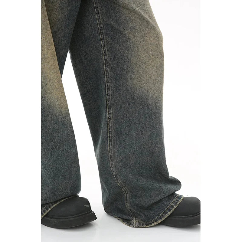 New Men's Baggy Straight Leg Wide Leg Jeans Male Fashion Vintage Wash Casual Denim Pants Youth Popular Brand Streetwear Trousers