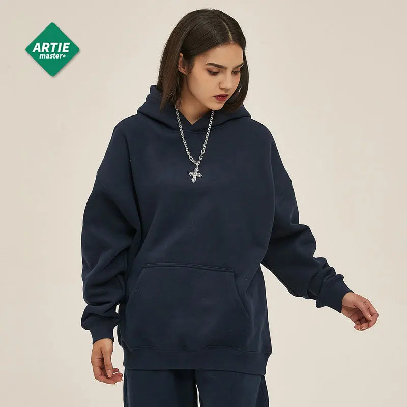 Hoodie For Girl Fleece-Lined Winter Blue Hoodies Set Women Clothes long Sleeve Loose Solid Color Clothes Cotton Women's Clothing