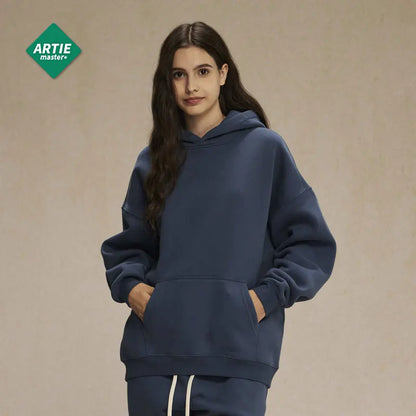 Hoodie For Girl Fleece-Lined Winter Blue Hoodies Set Women Clothes long Sleeve Loose Solid Color Clothes Cotton Women's Clothing