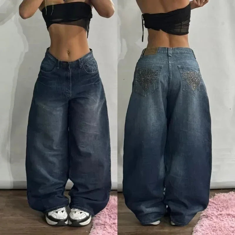 Y2K New Fashion Washed Multi-pocket Old Baggy Tooling Jeans Men Vintage Hip-hop Straight Casual Punk High Waist Wide Leg Pants
