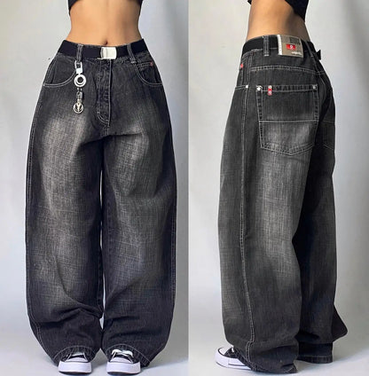 Y2K New Fashion Washed Multi-pocket Old Baggy Tooling Jeans Men Vintage Hip-hop Straight Casual Punk High Waist Wide Leg Pants