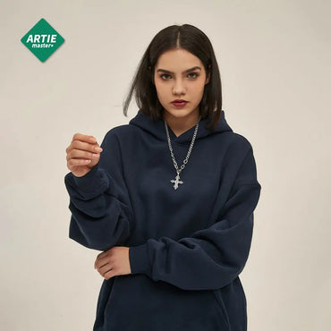 Hoodie For Girl Fleece-Lined Winter Blue Hoodies Set Women Clothes long Sleeve Loose Solid Color Clothes Cotton Women's Clothing