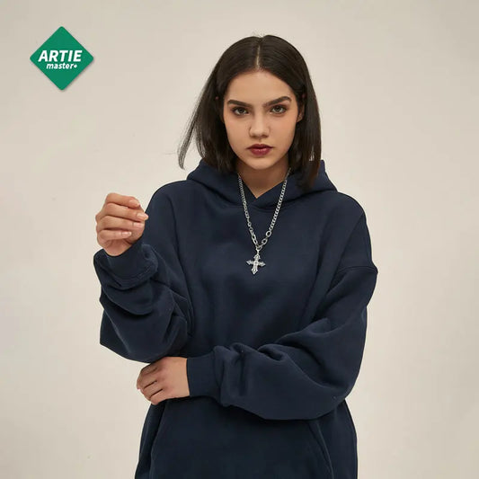 Hoodie For Girl Fleece-Lined Winter Blue Hoodies Set Women Clothes long Sleeve Loose Solid Color Clothes Cotton Women's Clothing