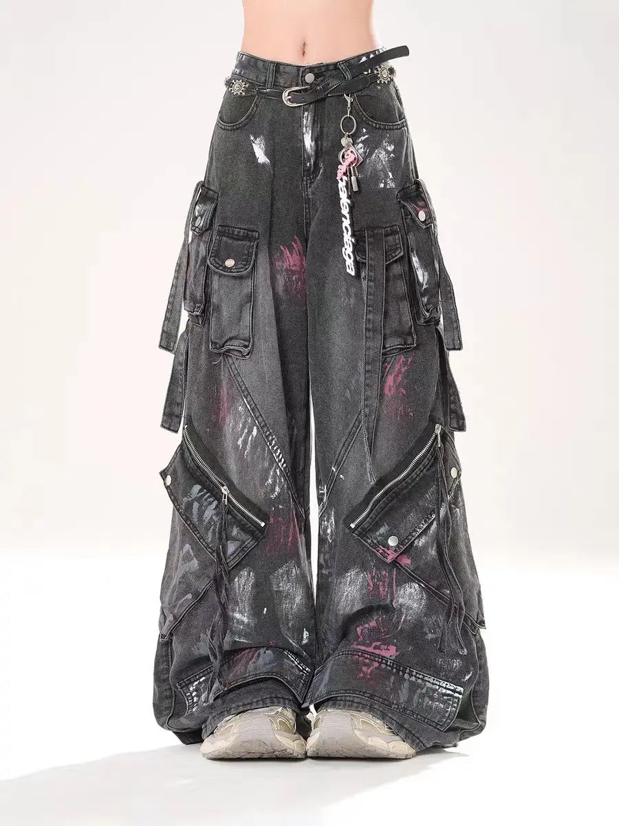 Wonkru Y2K Washed Black Cargo Jeans – Street Goth Edition