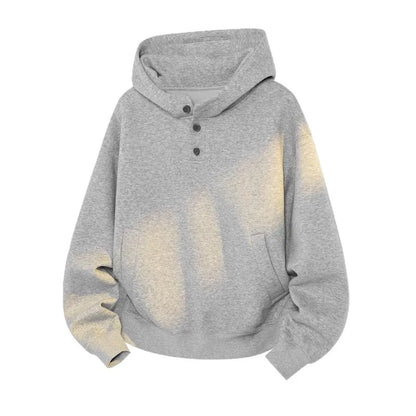 Heavyweight High Collar Button up Hoodie Men's Boxy Fit Casual Outerwear Trendy Brand Structured Loose Top Polyester Blend