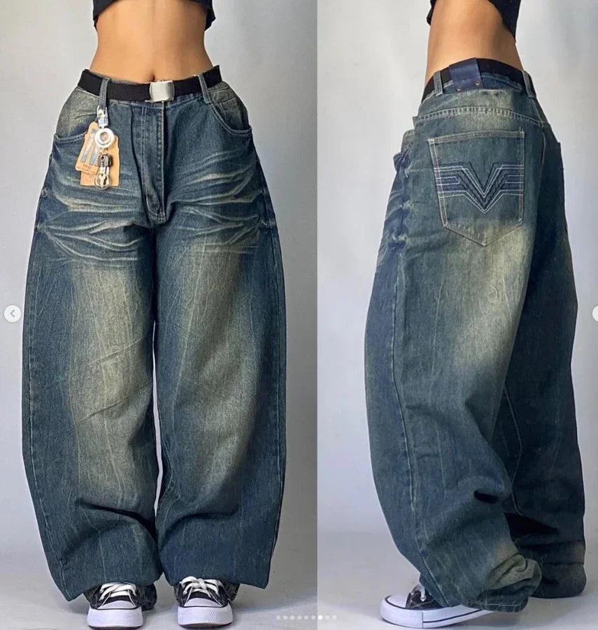 Streetwear New Harajuku Solid Color Washed Baggy Jeans Men Y2K Fashion Retro Punk Casual Joker Gothic High Waist Wide Leg Pants