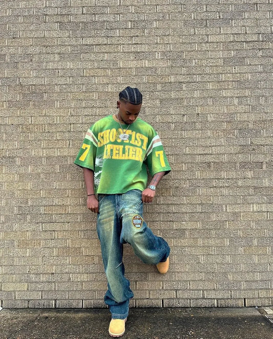 American Retro Gothic Fashion Summer Casual Hip-hop Splicing T-shirt Men's Y2K Personalized Street Retro Sports Jersey Top