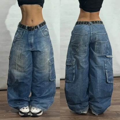 2024 American New Fashion Patch Baggy Casual Jeans For Men And Women Y2K High Street Harajuku High Waist Wide Leg Denim Trousers