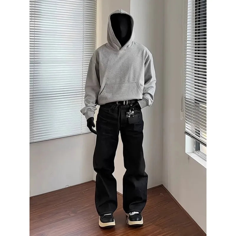 American Sle Heavyweight ort Wide Boxy Men's Hoodie Spring Cleanfit Hooded Sweatirt Jaet Layering Base Layer irt