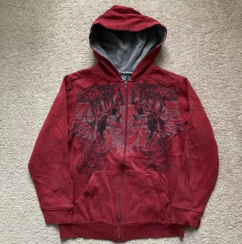 Y2K New Zipper Hoodie Men American Retro Washed Letter Printed Sportswear High Street Gothic Fashion Loose Top Unisex Clothing