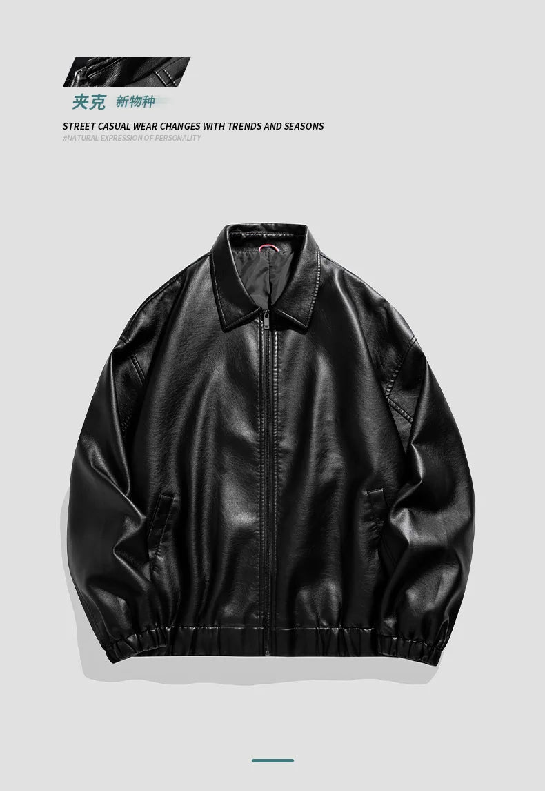 New Trendy Mens Leather Jacket Baseball Motorcycle Jacket American Style Autumn Windproof Leather Coat High Quality Fashion Coat