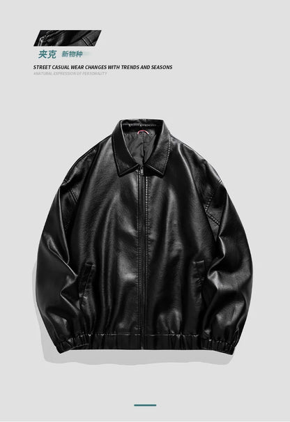 New Trendy Mens Leather Jacket Baseball Motorcycle Jacket American Style Autumn Windproof Leather Coat High Quality Fashion Coat
