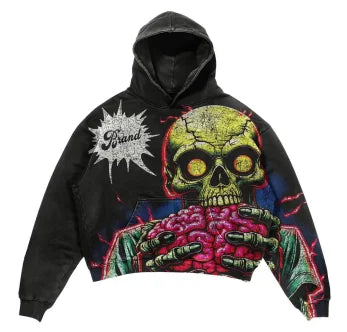 Skeleton Street hip-hop Gothic rock Harajuku American personality trend autumn men and women casual loose washing sweatshirt