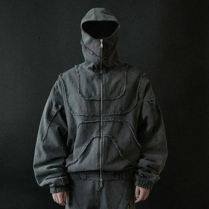 Wonkru Y2K Washed Denim Jacket – Double Zipper Street Style