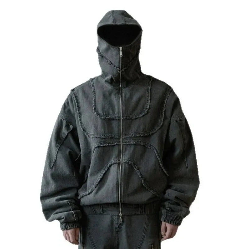 Wonkru Y2K Washed Denim Jacket – Double Zipper Street Style