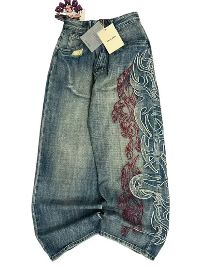 Y2K New Fashion Washed Multi-pocket Old Baggy Tooling Jeans Men Vintage Hip-hop Straight Casual Punk High Waist Wide Leg Pants