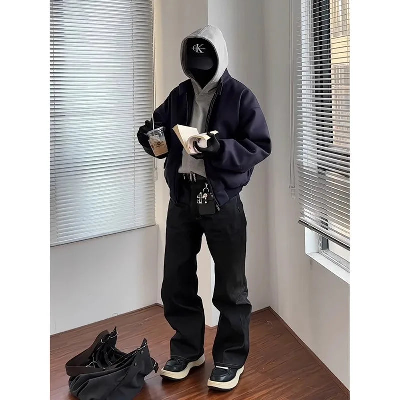 American Sle Heavyweight ort Wide Boxy Men's Hoodie Spring Cleanfit Hooded Sweatirt Jaet Layering Base Layer irt