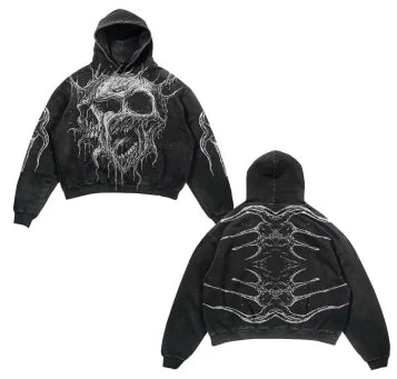 Skeleton Street hip-hop Gothic rock Harajuku American personality trend autumn men and women casual loose washing sweatshirt