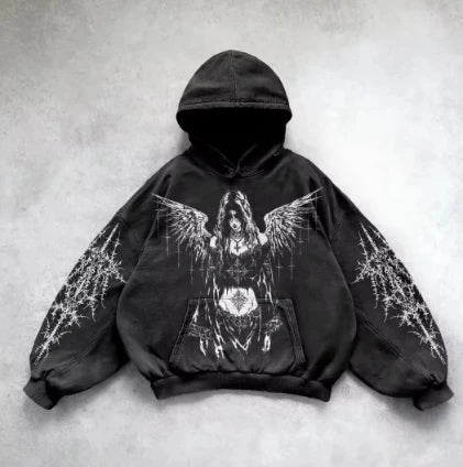 Y2K New Zipper Hoodie Men American Retro Washed Letter Printed Sportswear High Street Gothic Fashion Loose Top Unisex Clothing