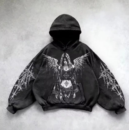 Y2K New Zipper Hoodie Men American Retro Washed Letter Printed Sportswear High Street Gothic Fashion Loose Top Unisex Clothing