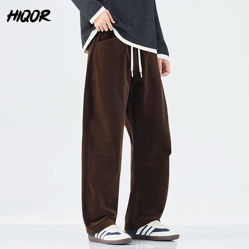 Loose Autumn Corduroy Pants for Men Fashion Korean Straight Casual Sweatpants Drawstring Comfortable Wide-leg Trousers Male