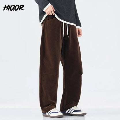 Loose Autumn Corduroy Pants for Men Fashion Korean Straight Casual Sweatpants Drawstring Comfortable Wide-leg Trousers Male