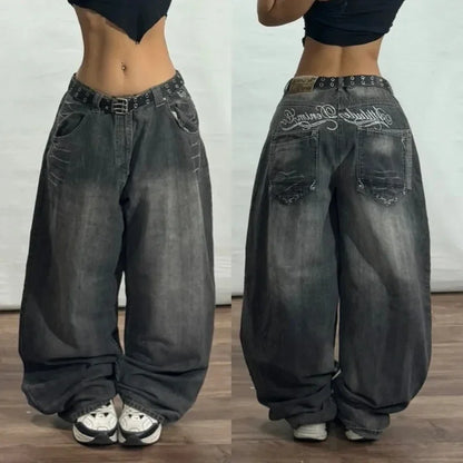 Y2K New Fashion Washed Multi-pocket Old Baggy Tooling Jeans Men Vintage Hip-hop Straight Casual Punk High Waist Wide Leg Pants